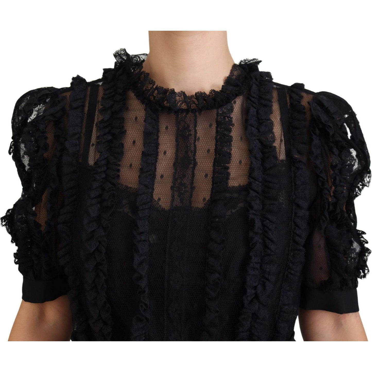 Dolce & Gabbana Elegant Lace Detailed A-Line Mini Dress Dolce & Gabbana Black