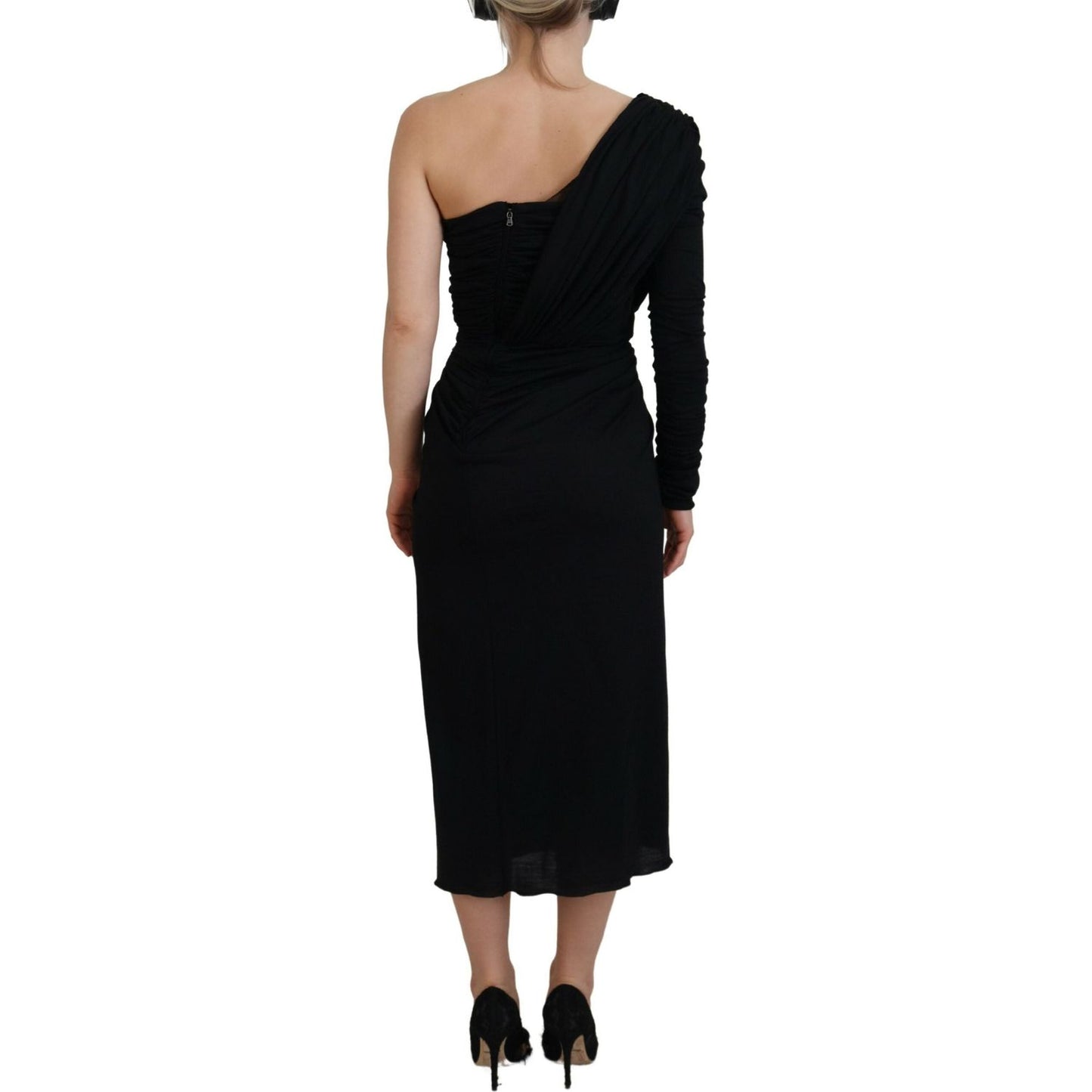 Dolce & Gabbana Elegant One-Shoulder Sheath Midi Dress Dolce & Gabbana Black