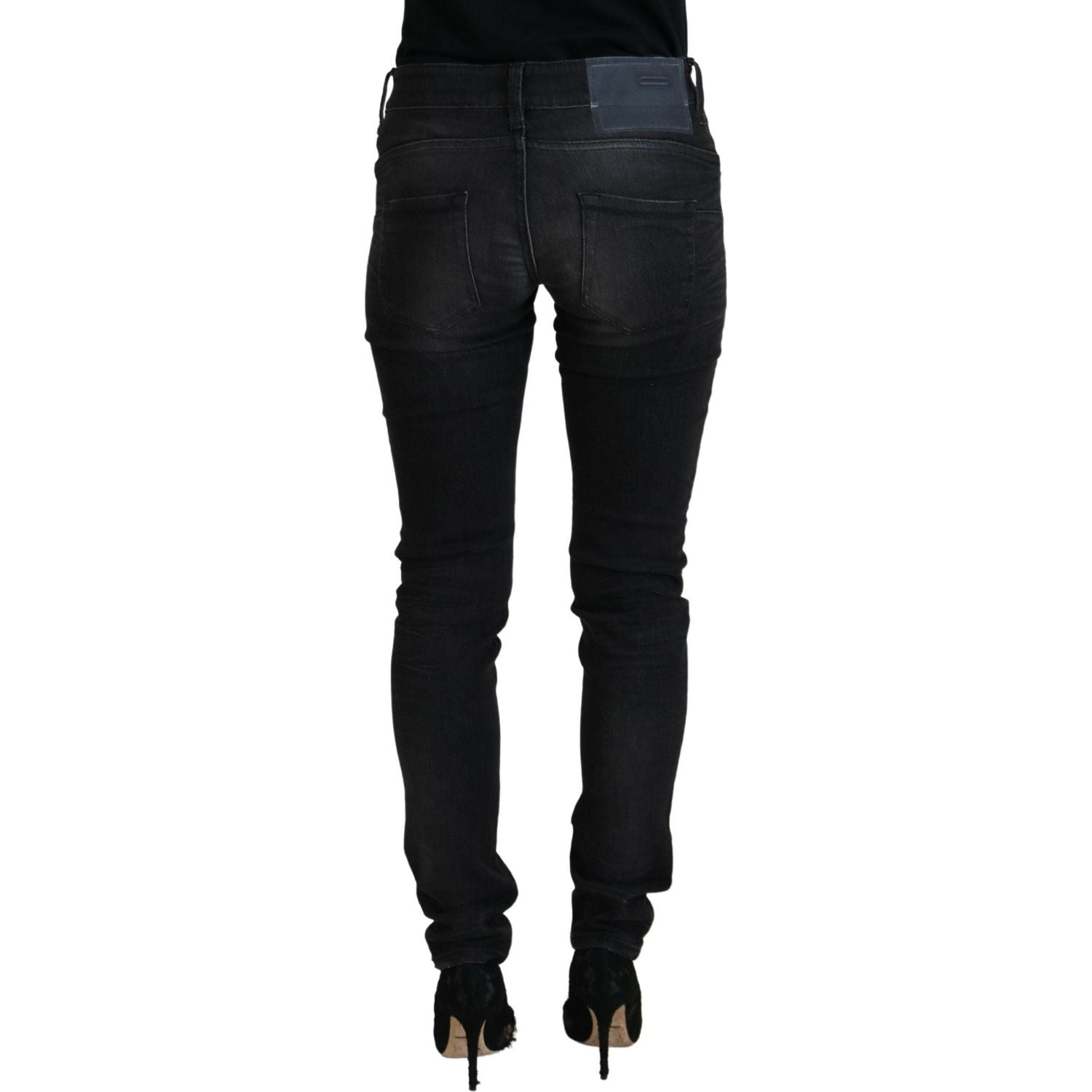 Acht Black Cotton Low Waist Slim Fit Women Casual Denim Jeans