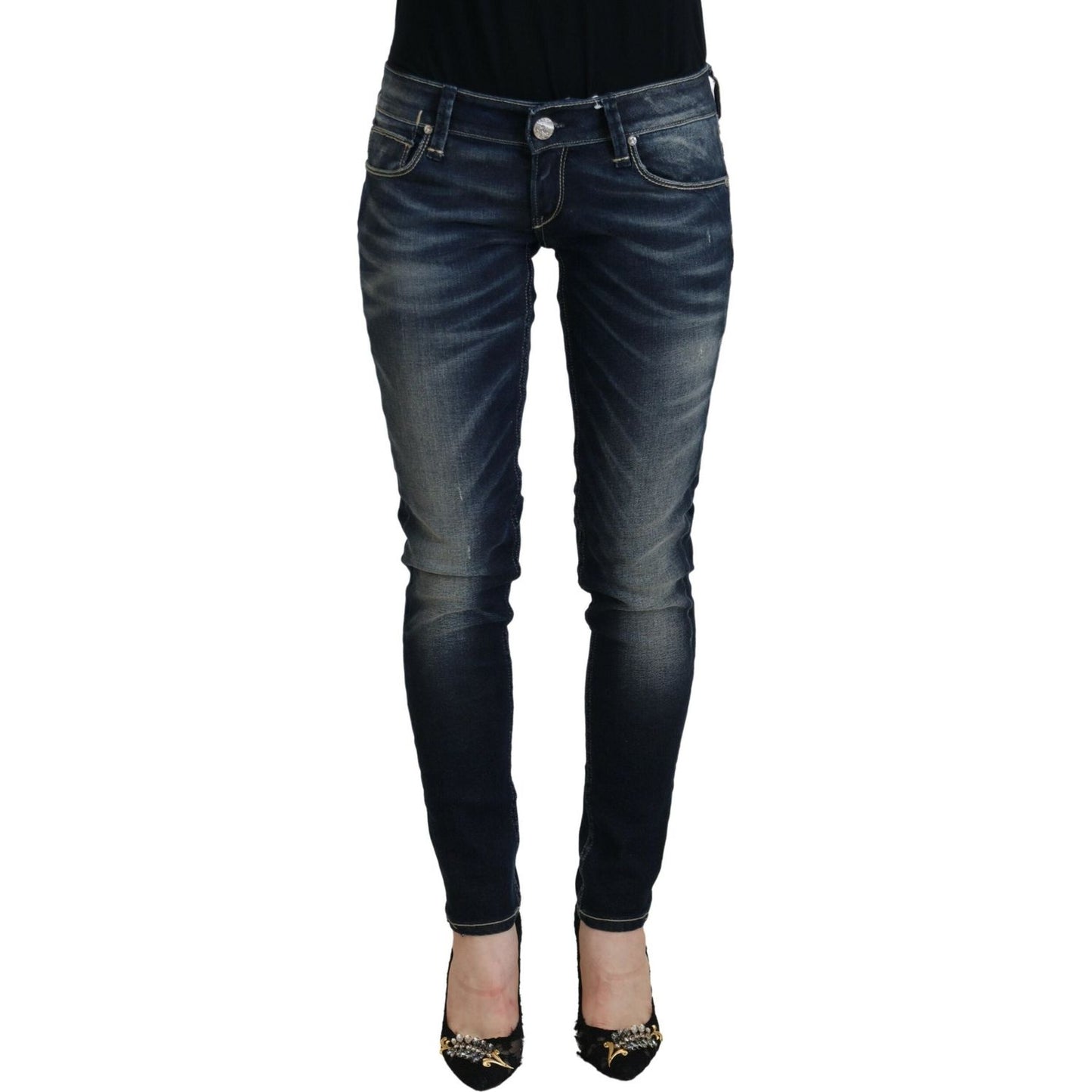 Acht Chic Blue Washed Skinny Low Waist Jeans Acht Dark Slate Gray