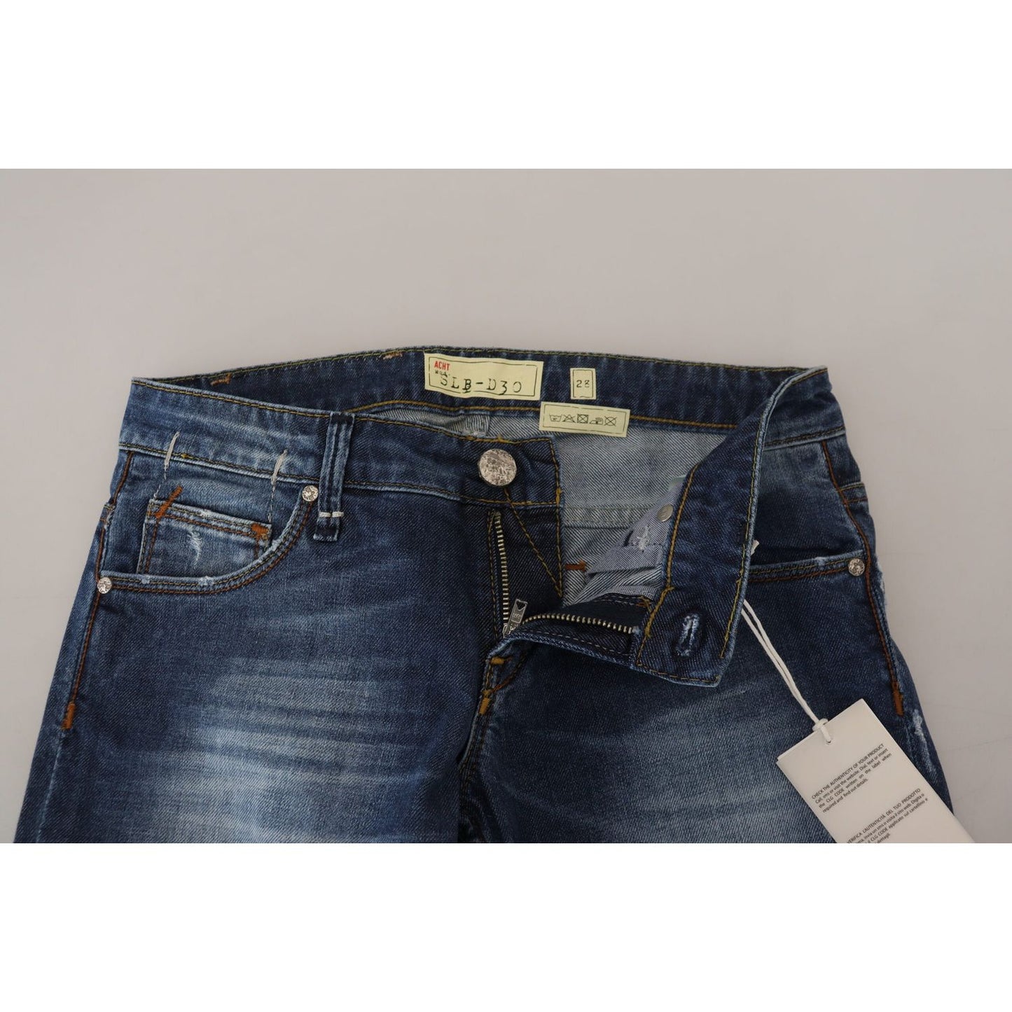 Acht Elegant Blue Washed Low Waist Skinny Jeans Acht Gray