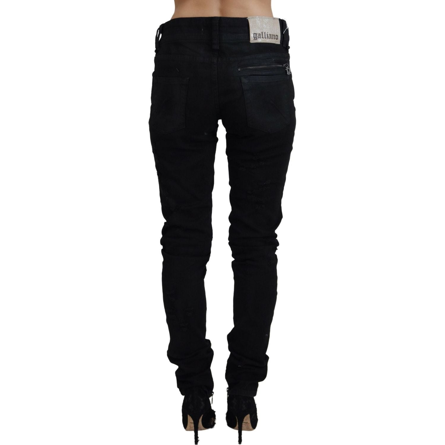 John Galliano Black Cotton Mid Waist Skinny Slim Fit Denim Jeans