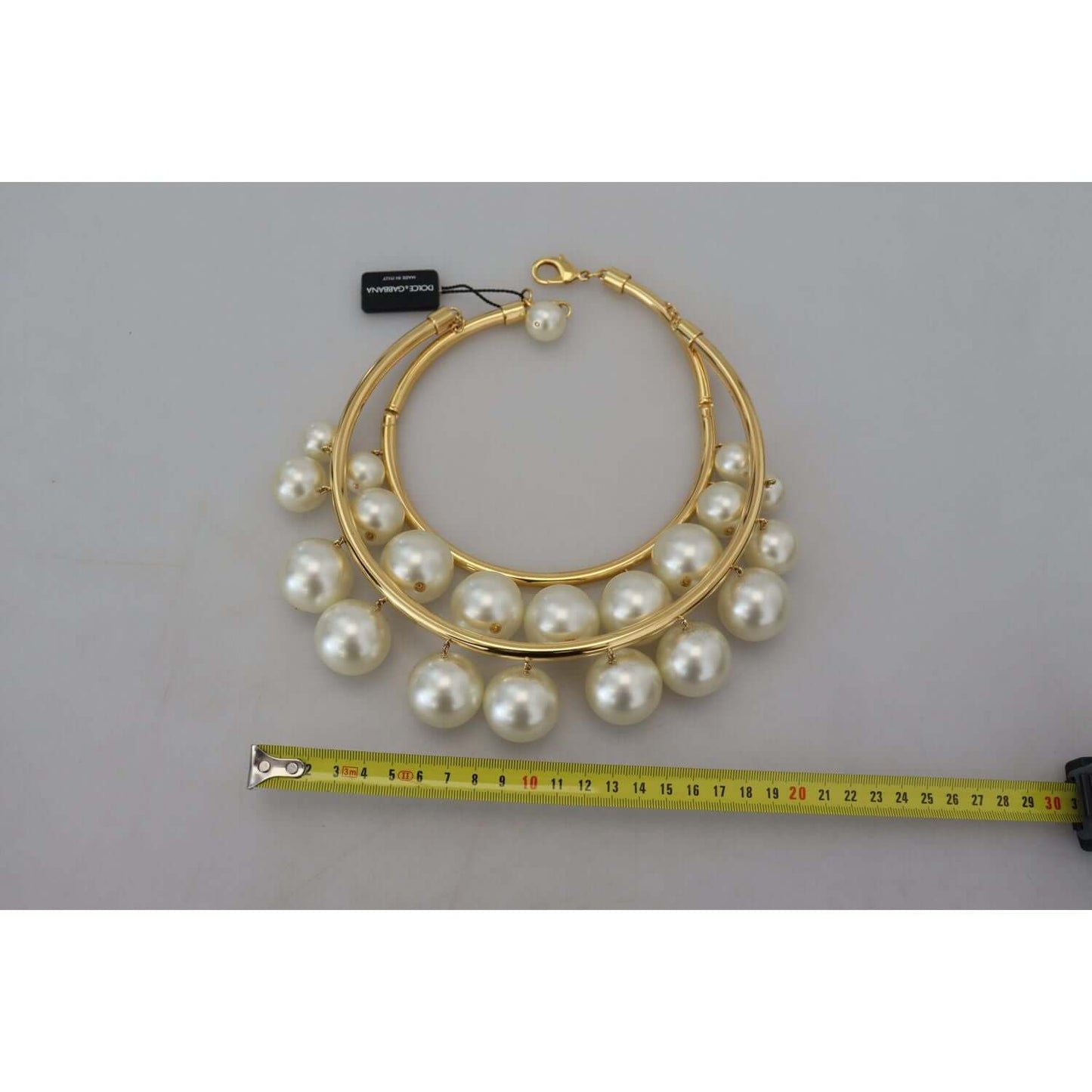 Dolce & Gabbana Elegant Faux Pearl Embellished Gold Choker Dolce & Gabbana Dark Gray