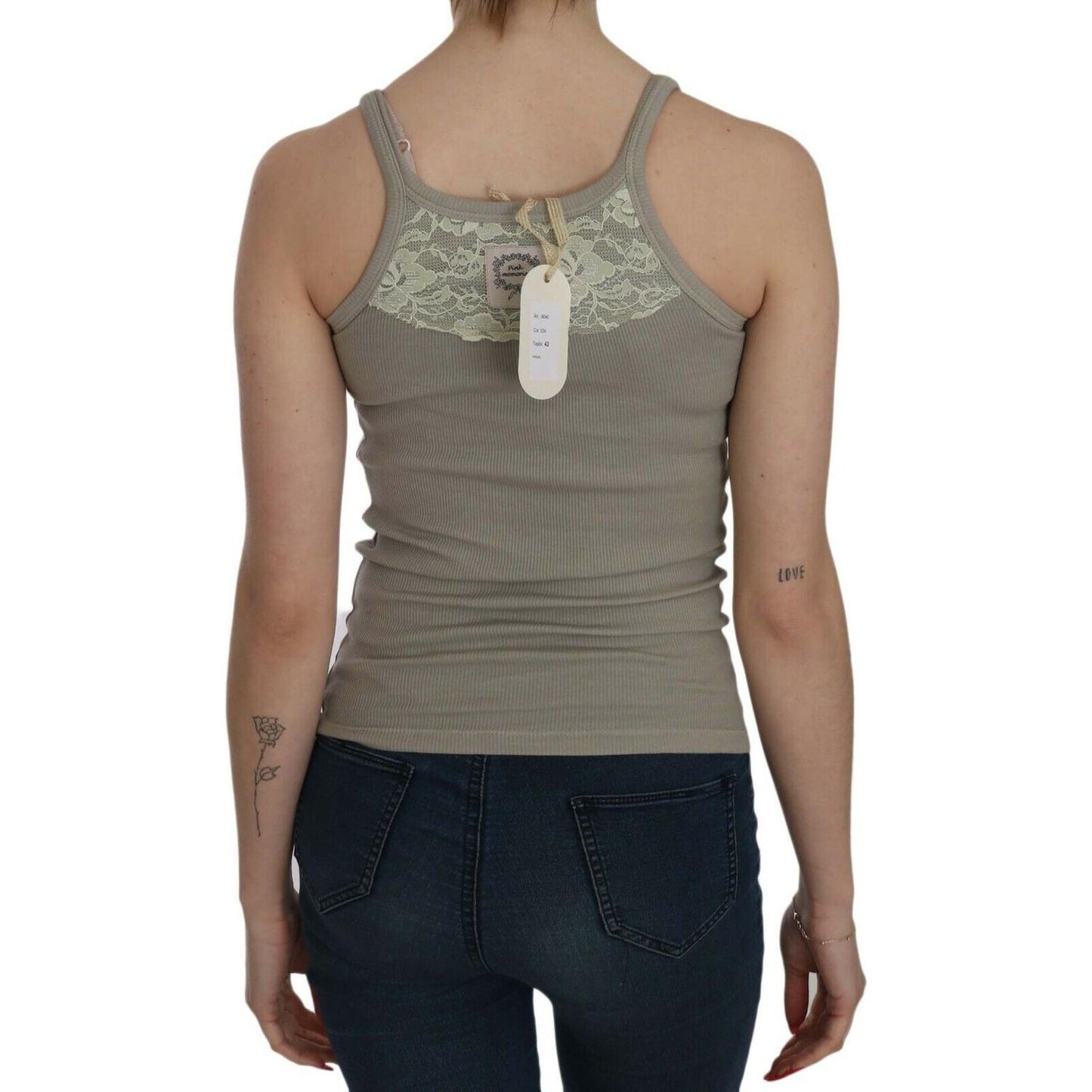 PINK MEMORIES Chic Beige Spaghetti Strap Top Blouse PINK MEMORIES Dim Gray