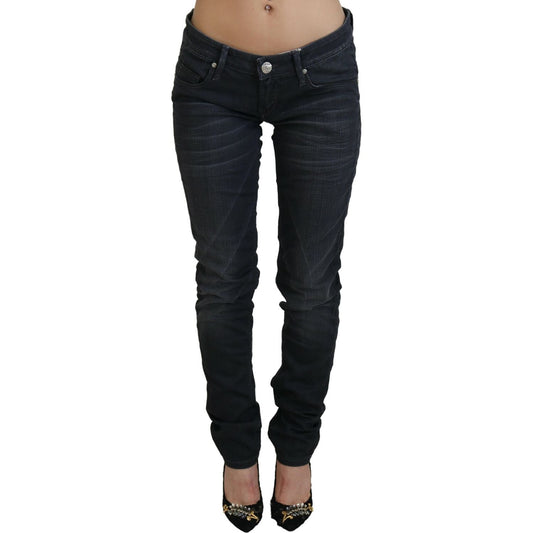 Acht Black Washed Low Waist Slim Fit Cotton Denim Jeans