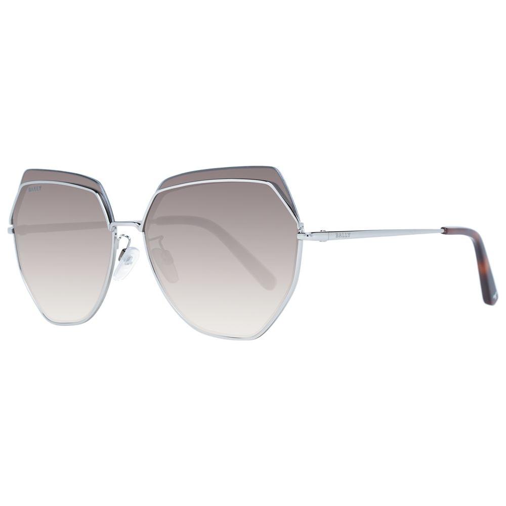 Bally silver women sunglasses with multicolor gradient lenses, trapezium frame 61-16-145, half-rim metal style, UVA & UVB protection.
