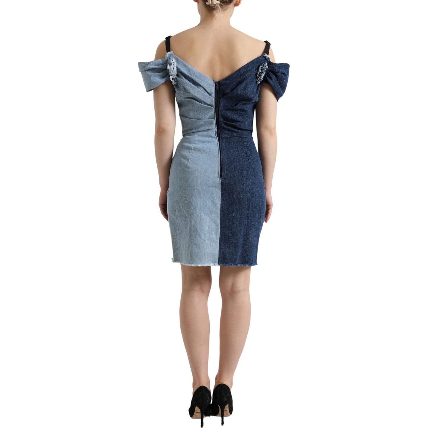 Dolce & Gabbana Elegant Two-Tone Blue Sheath Dress Dolce & Gabbana Dim Gray