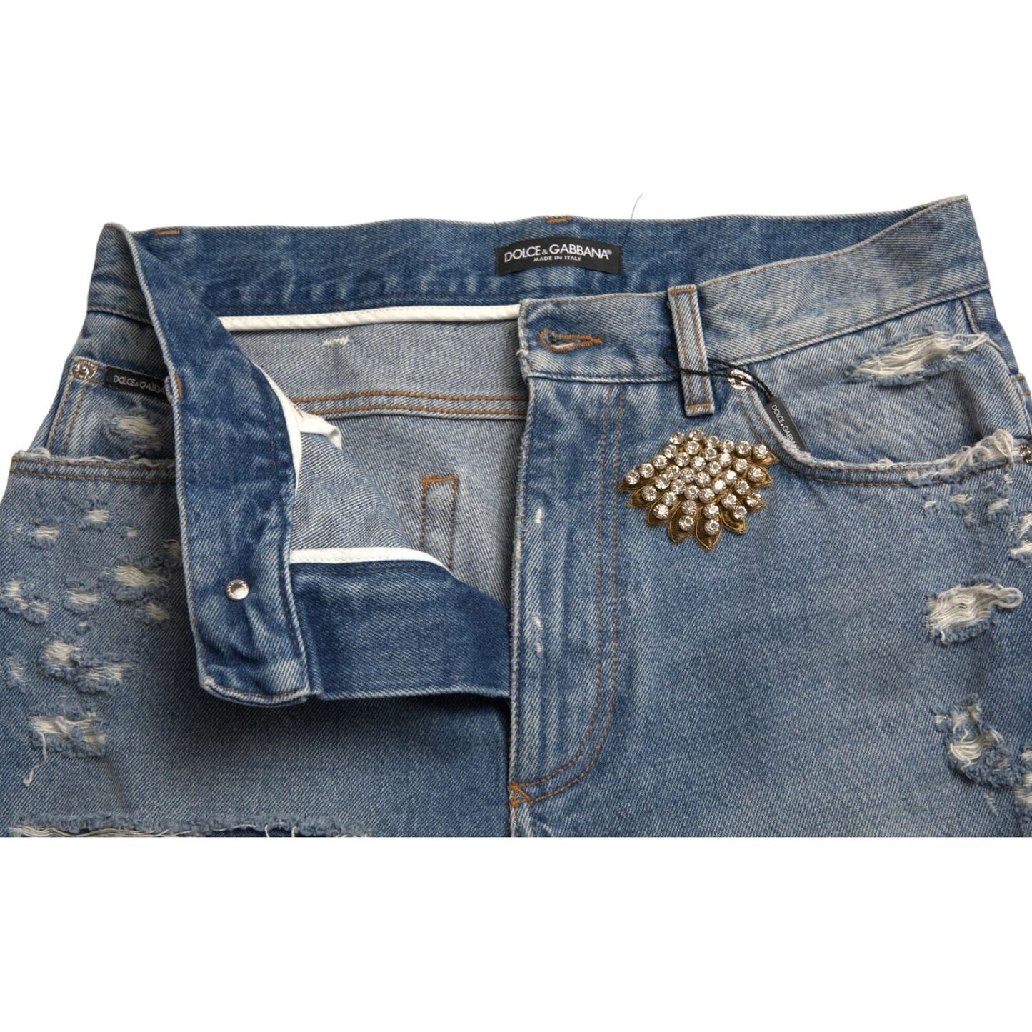 Dolce & Gabbana High Waist Embellished Bermuda Denim Shorts Dolce & Gabbana Dim Gray