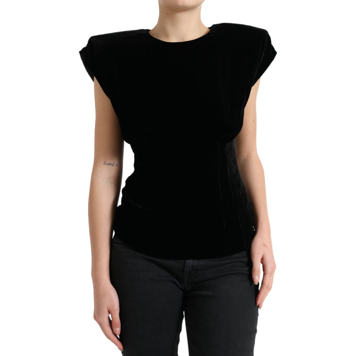 Dolce & Gabbana Velvet Exaggerated Shoulder Top Dolce & Gabbana Black
