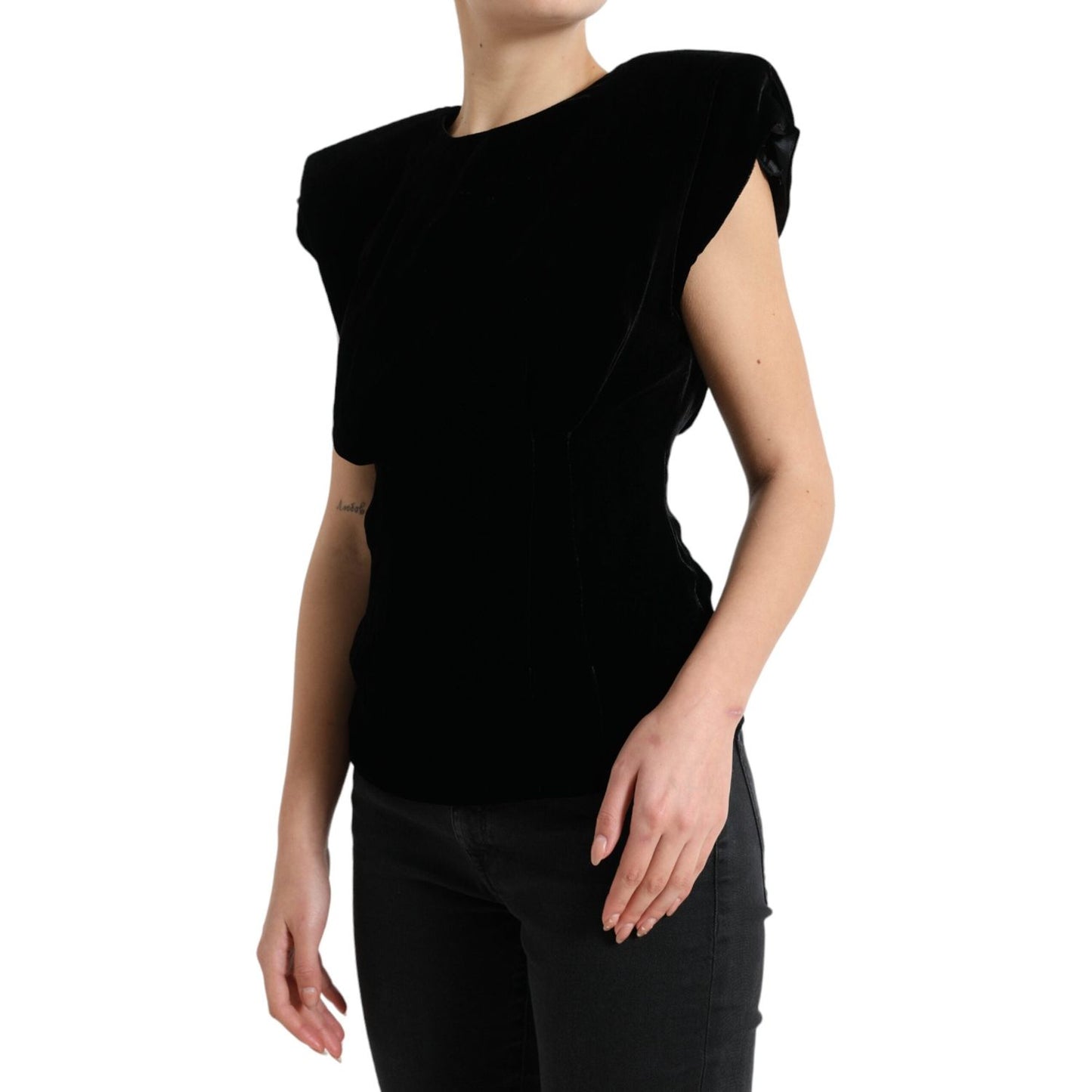 Dolce & Gabbana Velvet Exaggerated Shoulder Top Dolce & Gabbana Black