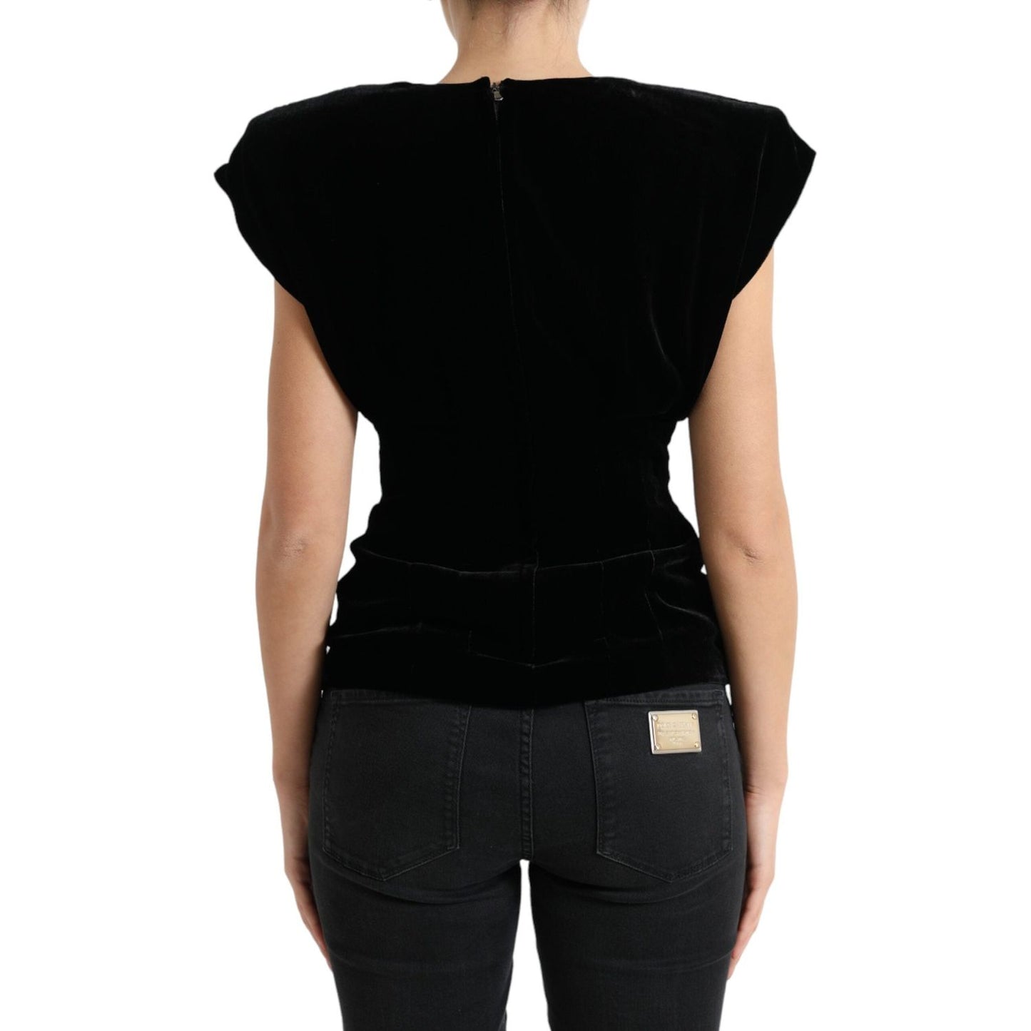 Dolce & Gabbana Velvet Exaggerated Shoulder Top Dolce & Gabbana Tan