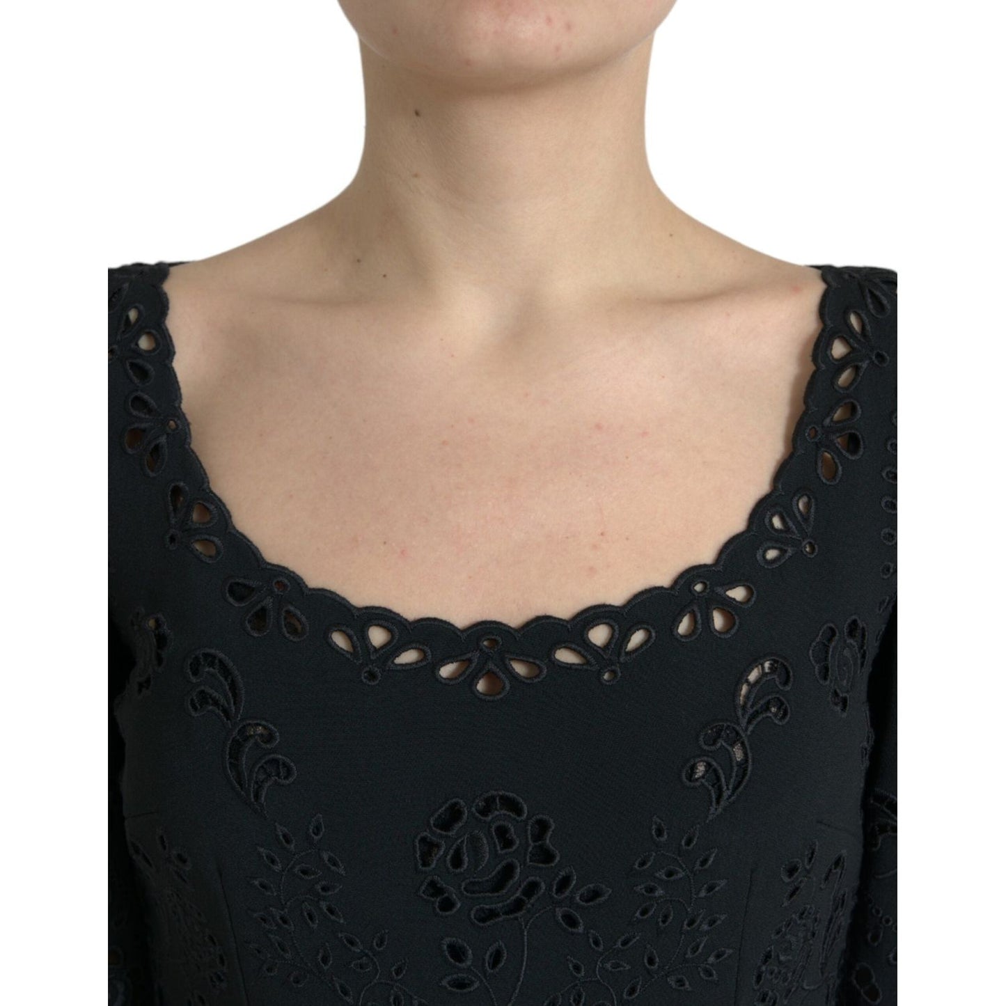Dolce & Gabbana Black Floral Lace Bodycon Midi Dress Dolce & Gabbana Black