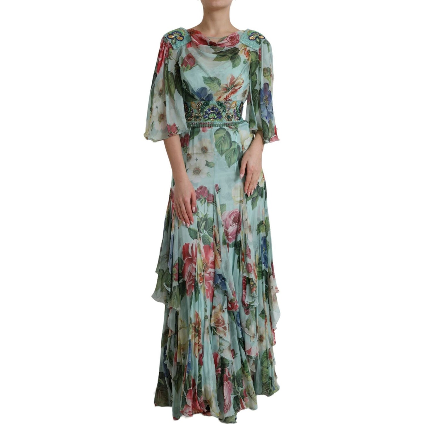 Dolce & Gabbana Elegant Floral Silk Long Dress Dolce & Gabbana Dim Gray