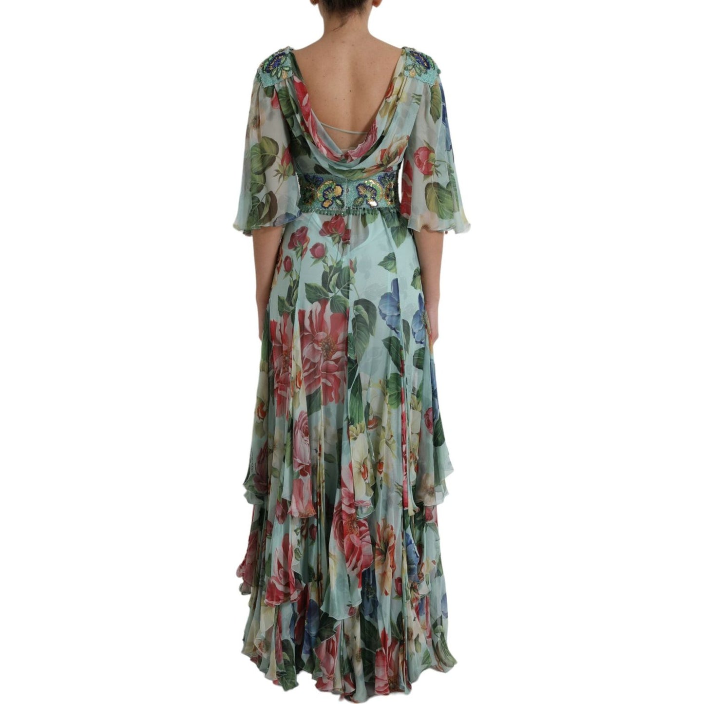 Dolce & Gabbana Elegant Floral Silk Long Dress Dolce & Gabbana Dim Gray