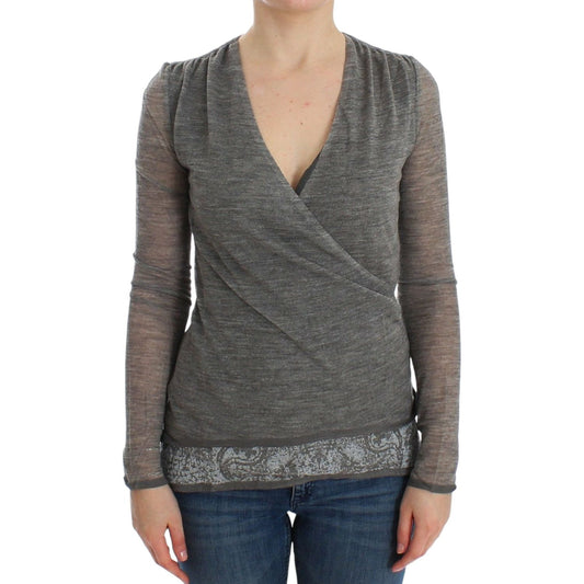 Ermanno Scervino Gray Wool Blend Stretch Long Sleeve Sweater