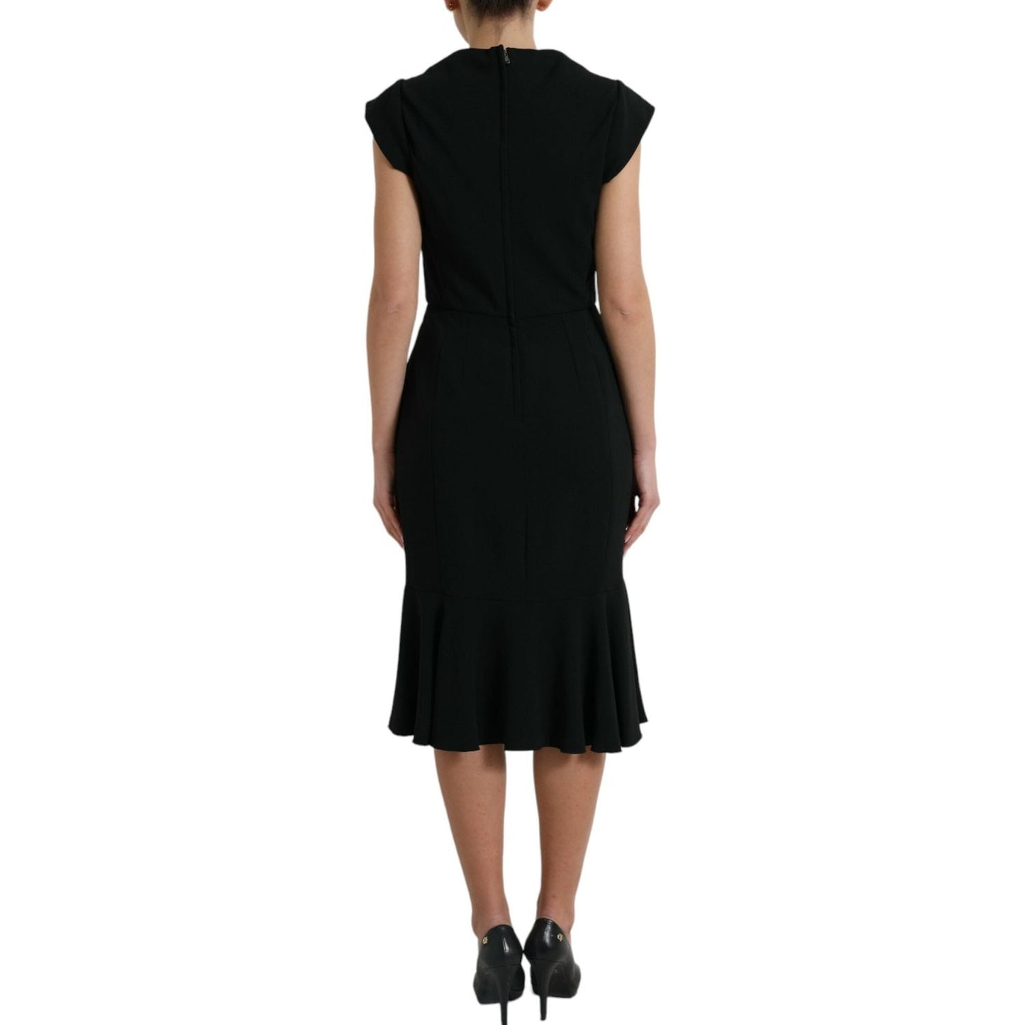 Dolce & Gabbana Elegant Black Stretch Cady Midi Dress Dolce & Gabbana Rosy Brown