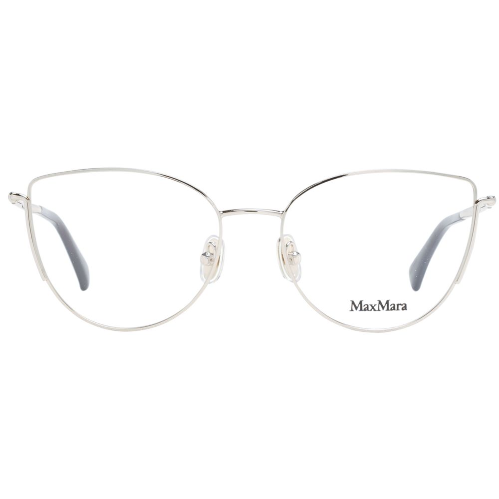 Max Mara Gold Women Glasses Frame with metal full-rim cat eye style, demo lenses, and 54mm width for women.