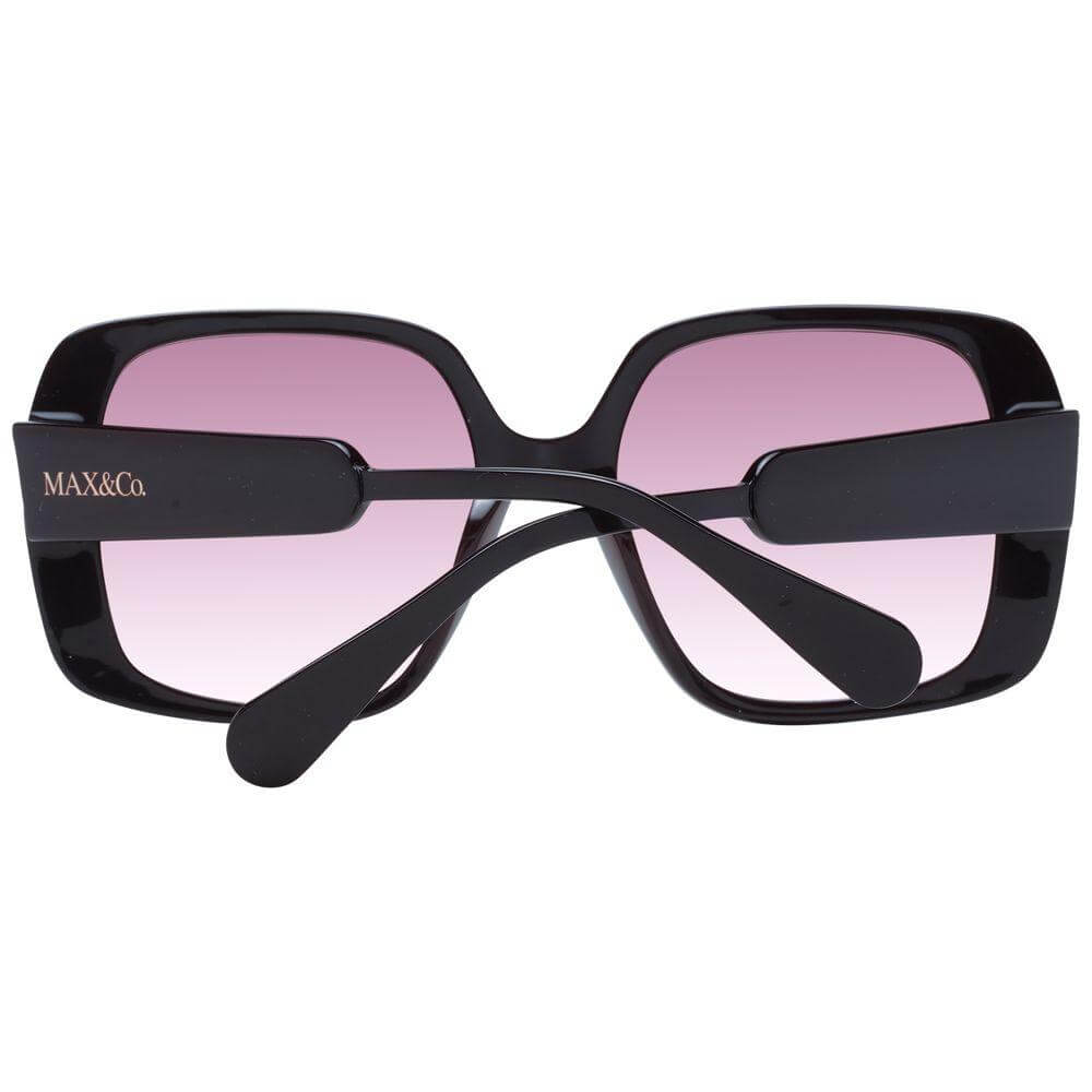 Max & Co brown women's sunglasses with full-rim plastic square frames and gradient burgundy lenses, includes branded case.