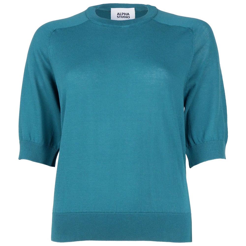 Alpha Studio Green Cotton Sweater Alpha Studio Steel Blue
