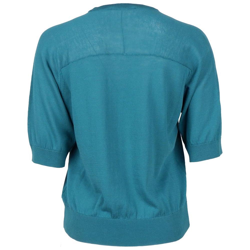 Alpha Studio Green Cotton Sweater Alpha Studio Steel Blue