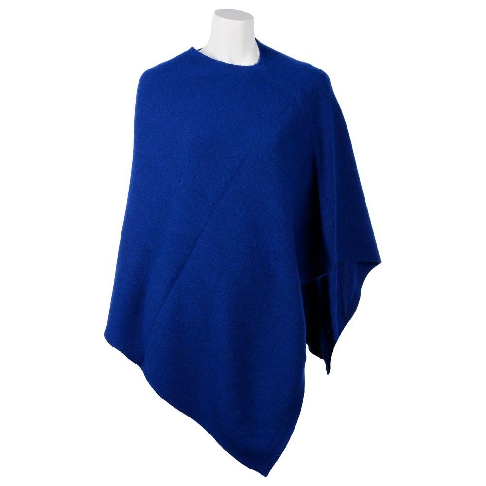 Emilio Romanelli Elegant Cashmere V-Neck Poncho in Blue Emilio Romanelli Midnight Blue