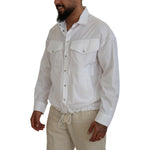 Dsquared² White Cotton Collared Casual Men Long Sleeves Jacket Dsquared² Dark Gray