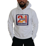 Dsquared² White Cotton Hooded Printed Men Pullover Sweater Dsquared² Gray