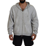Dsquared² Gray Hooded Printed Crystal Embellishment Sweater Dsquared² Light Slate Gray