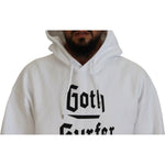 Dsquared² White Cotton Hooded Printed Men Pullover Sweater Dsquared² Gray