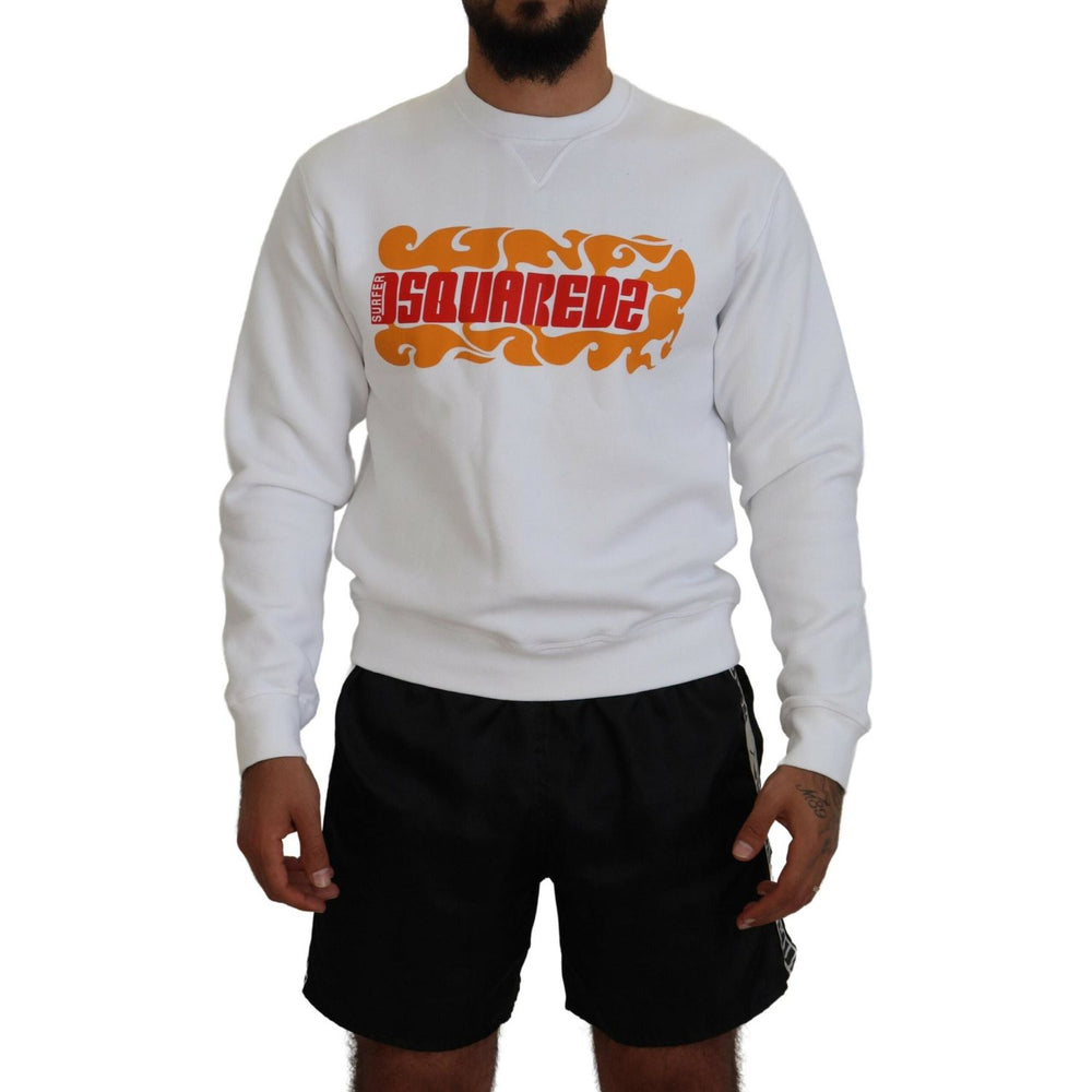 Dsquared² White Cotton Printed Long Sleeves Pullover Sweater Dsquared² Gray