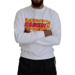 Dsquared² White Cotton Printed Long Sleeves Pullover Sweater Dsquared² Gray