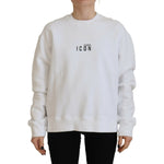 Dsquared² White Cotton Printed Long Sleeve Crew Neck Sweater Dsquared² Light Gray