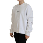 Dsquared² White Cotton Printed Long Sleeve Crew Neck Sweater Dsquared² Gray