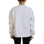 Dsquared² White Cotton Printed Long Sleeve Crew Neck Sweater Dsquared² Light Gray