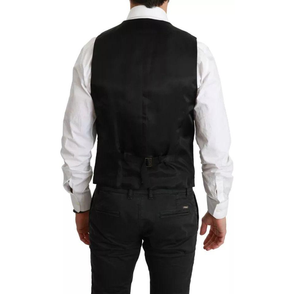 Dolce & Gabbana Black Wool Stretch Waistcoat Formal Dress Vest Dolce & Gabbana Light Gray