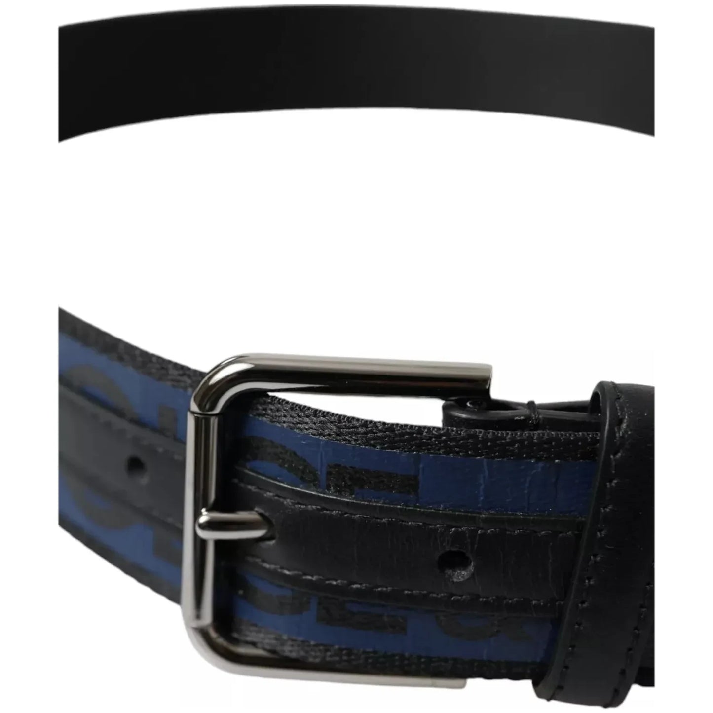 Dolce & Gabbana Black Blue Logo Silver Metal Buckle Belt Dolce & Gabbana Black