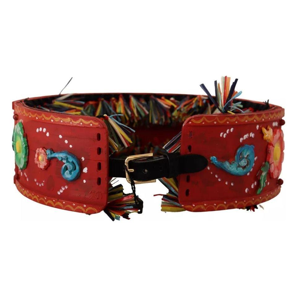 Dolce & Gabbana Multicolor Floral Wide Waist Carretto Belt Dolce & Gabbana Saddle Brown