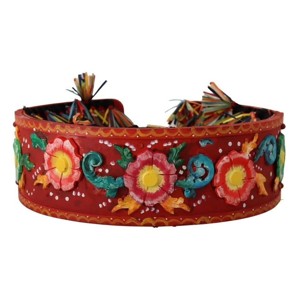 Dolce & Gabbana Multicolor Floral Wide Waist Carretto Belt Dolce & Gabbana Saddle Brown