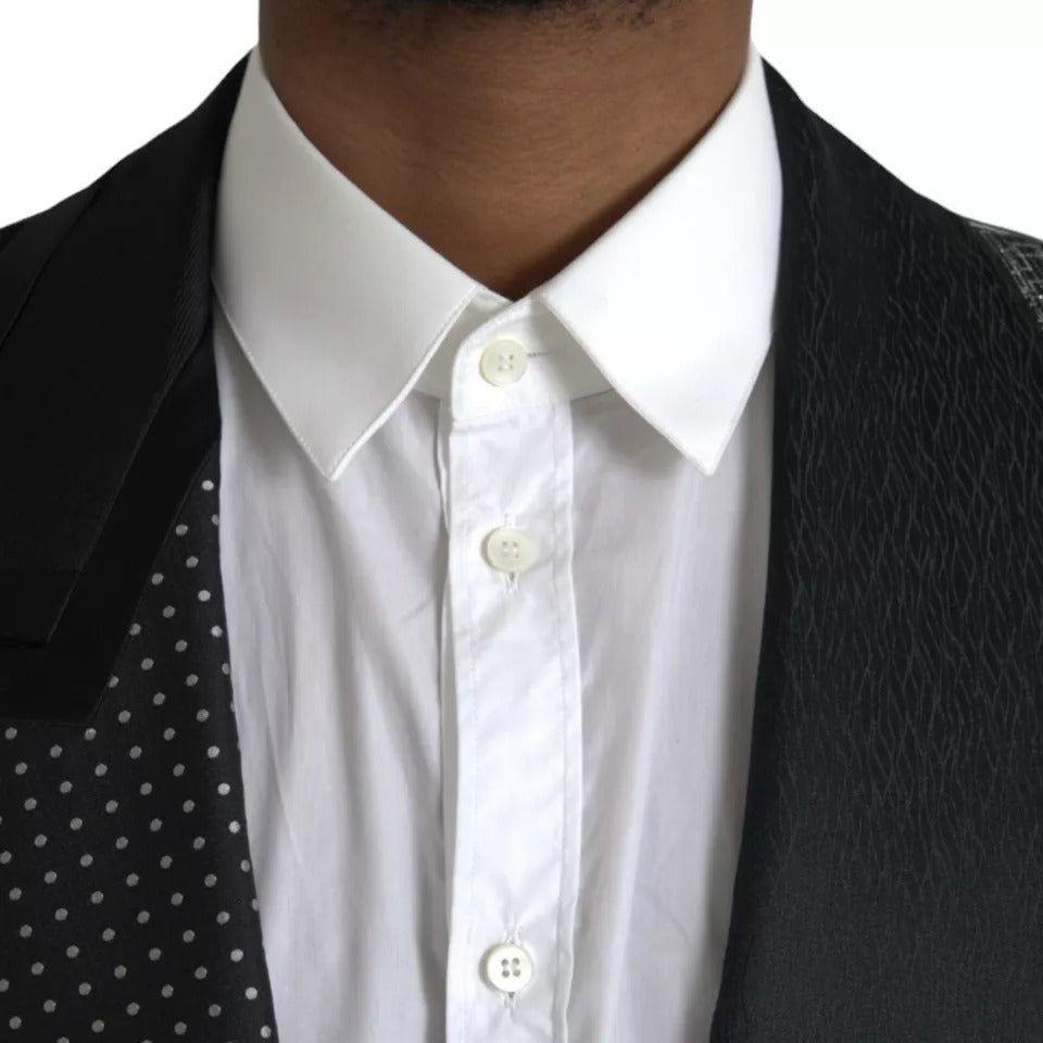 Dolce & Gabbana Black Silver Silk Single Breasted Coat Blazer Dolce & Gabbana Light Gray