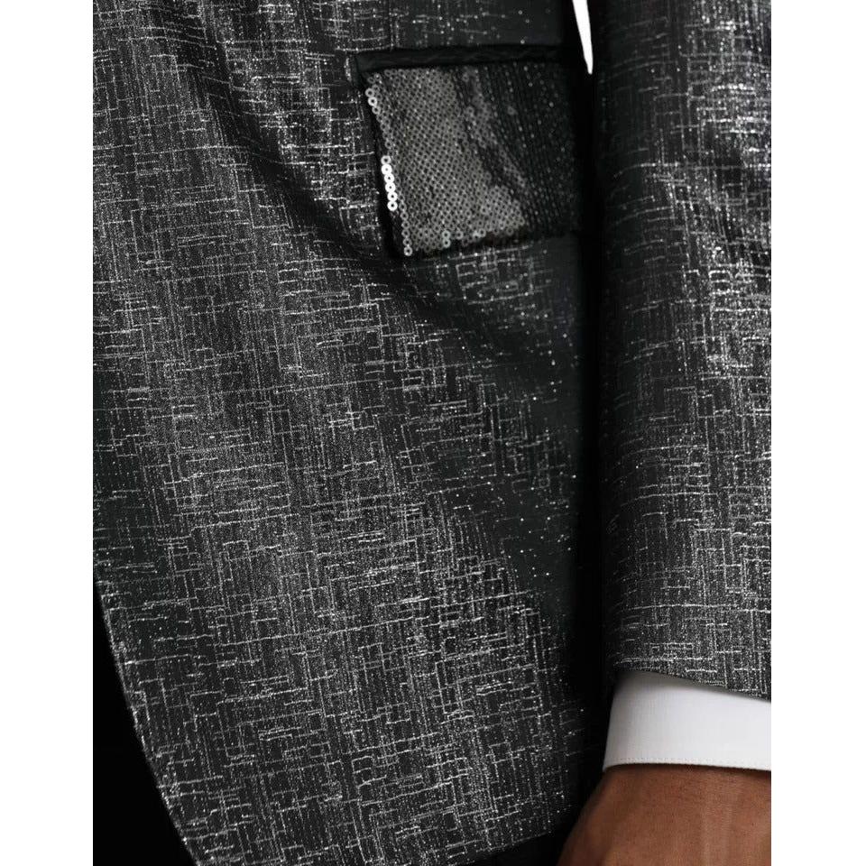 Dolce & Gabbana Black Silver Silk Single Breasted Coat Blazer Dolce & Gabbana Dark Slate Gray