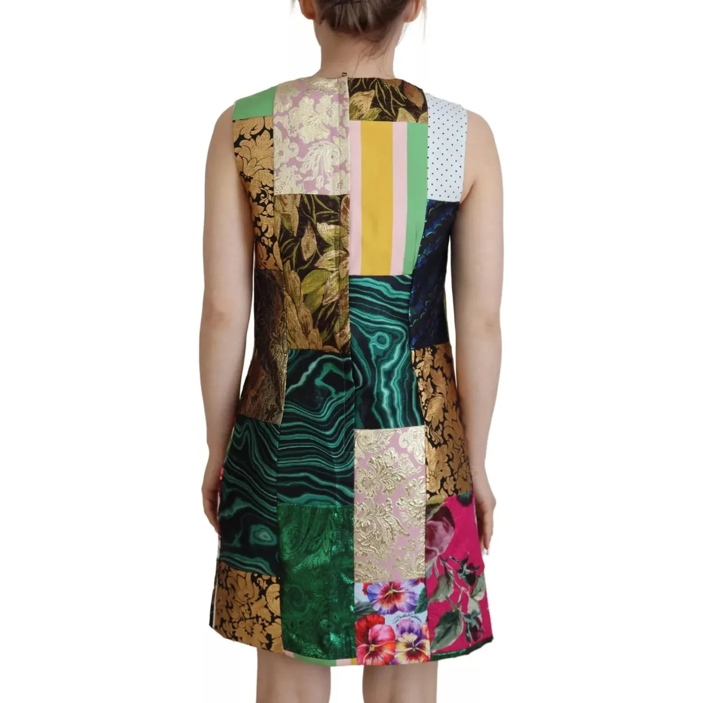 Dolce & Gabbana Multicolor Jacquard Patchwork Shift Mini Dress Dolce & Gabbana Rosy Brown