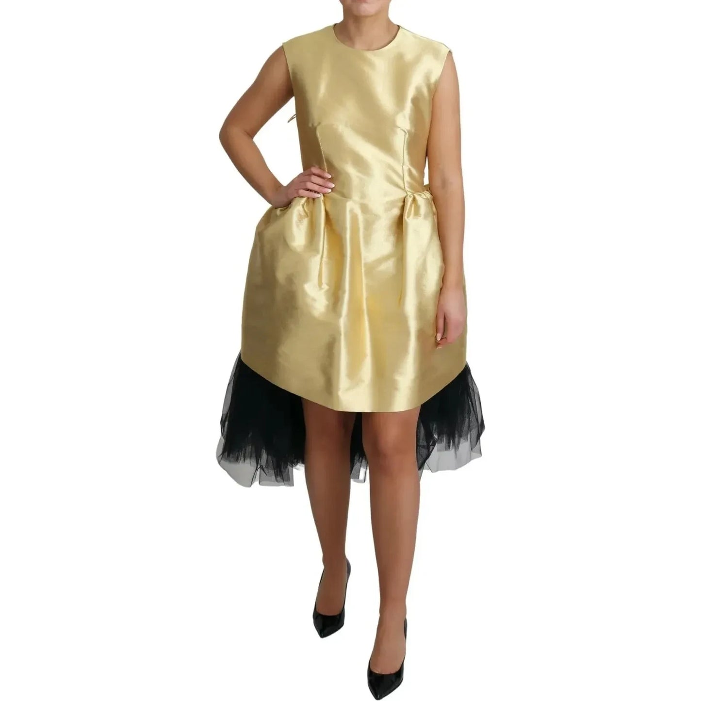 Dolce & Gabbana Gold Polyester Sleeveless A-line Tulle Dress Dolce & Gabbana Rosy Brown