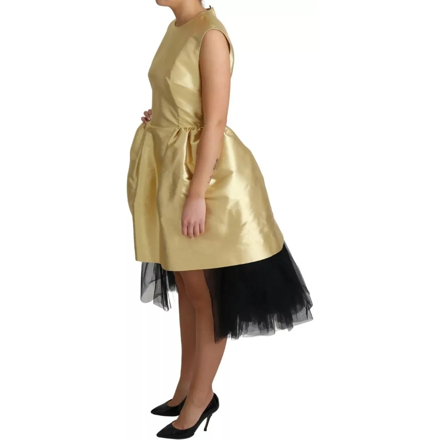 Dolce & Gabbana Gold Polyester Sleeveless A-line Tulle Dress Dolce & Gabbana Rosy Brown