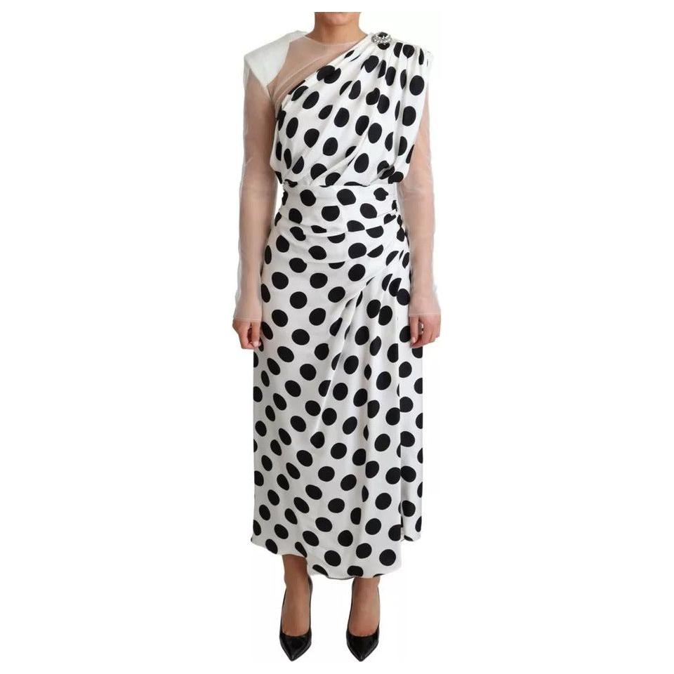 Dolce & Gabbana White Polka Dots Crystal One Shoulder Dress Dolce & Gabbana Gray