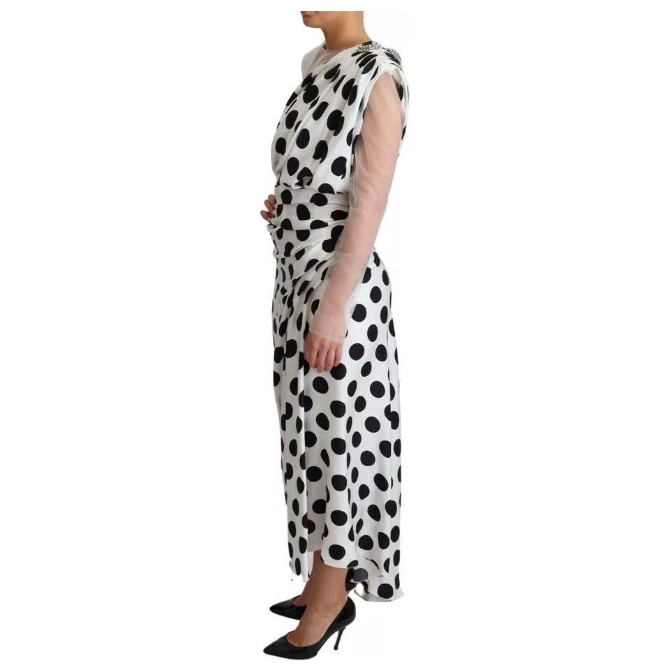 Dolce & Gabbana White Polka Dots Crystal One Shoulder Dress Dolce & Gabbana Gray