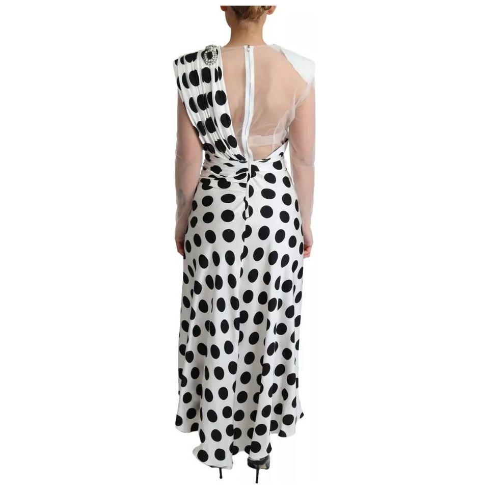 Dolce & Gabbana White Polka Dots Crystal One Shoulder Dress Dolce & Gabbana Gray