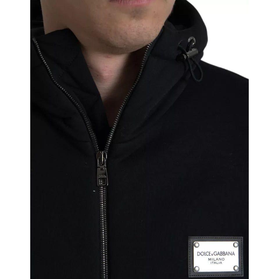 Dolce & Gabbana Black Cotton Hooded Logo Bomber Jacket Dolce & Gabbana Black