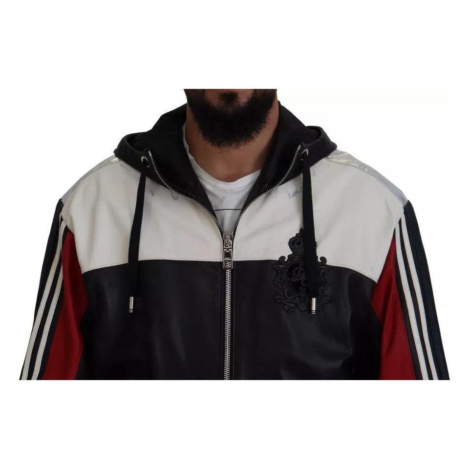 Dolce & Gabbana Black Leather Hooded Blouson Coat Jacket Dolce & Gabbana Black