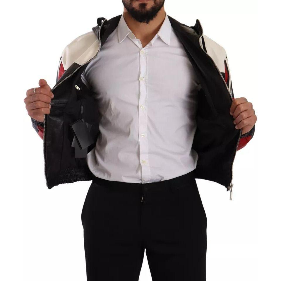 Dolce & Gabbana Black Leather Hooded Blouson Jacket Dolce & Gabbana Gray