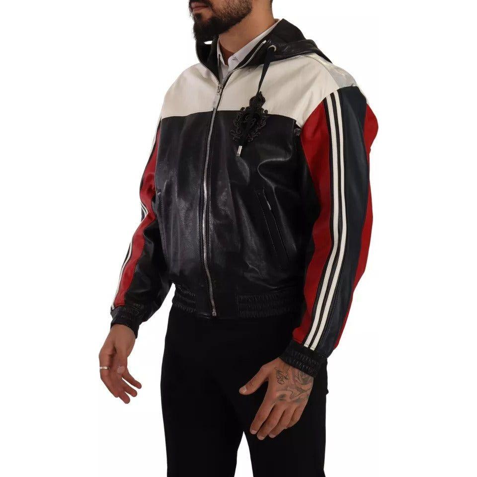 Dolce & Gabbana Black Leather Hooded Blouson Jacket Dolce & Gabbana Gray